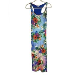 Boston Proper XXS Colorful Hawaiian Tropical Floral Print Sleeveless Midi Dress